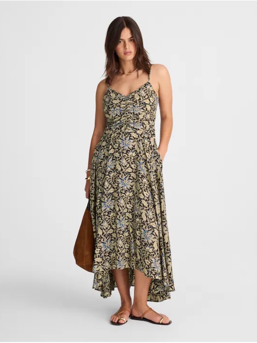 Madewell Ruched High Low Slip Dress NWT